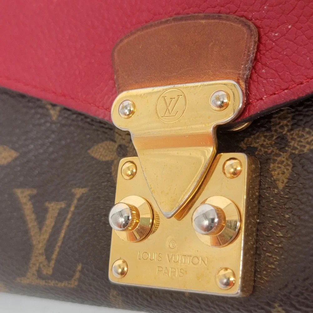 Authentic Louis Vuitton Pallas Wallet Monogram Canvas Cherry Red Leather S-Loc